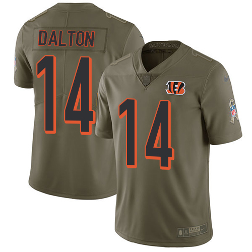 Nike Bengals #14 Andy Dalton Olive Men's Stitched NFL Limited Salute To Service Jersey - Click Image to Close